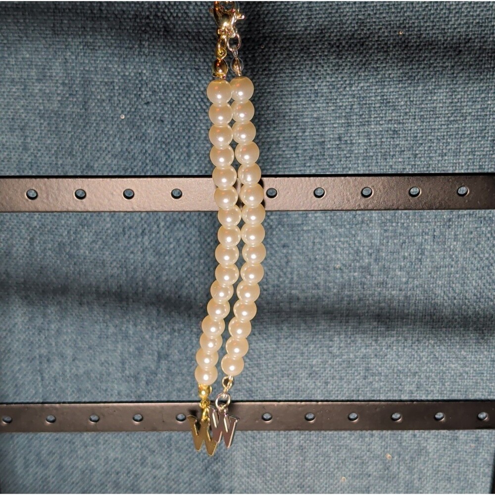 Faux Pearl Purse Charm Gold Silver Tone W Letter Initial - Picture 2 of 16